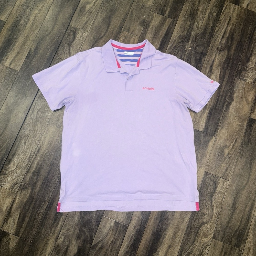 Columbia PFG Short‎ Sleeve Cotton Collard Purple Polo Shirt Men's Size XXL/2TG